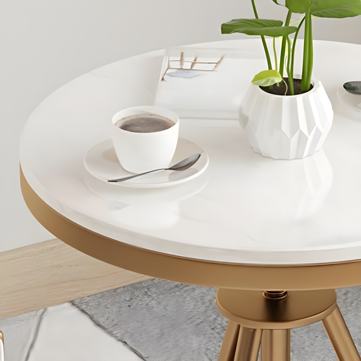 Traditional Luxury Round Dining Table Marble Top Table with Gold Metal Base - image 11