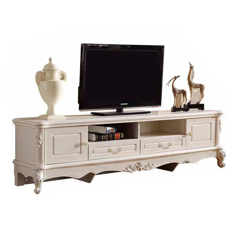White Wood TV Stand with Drawers and Cabinets featuring Cable Management - image 5