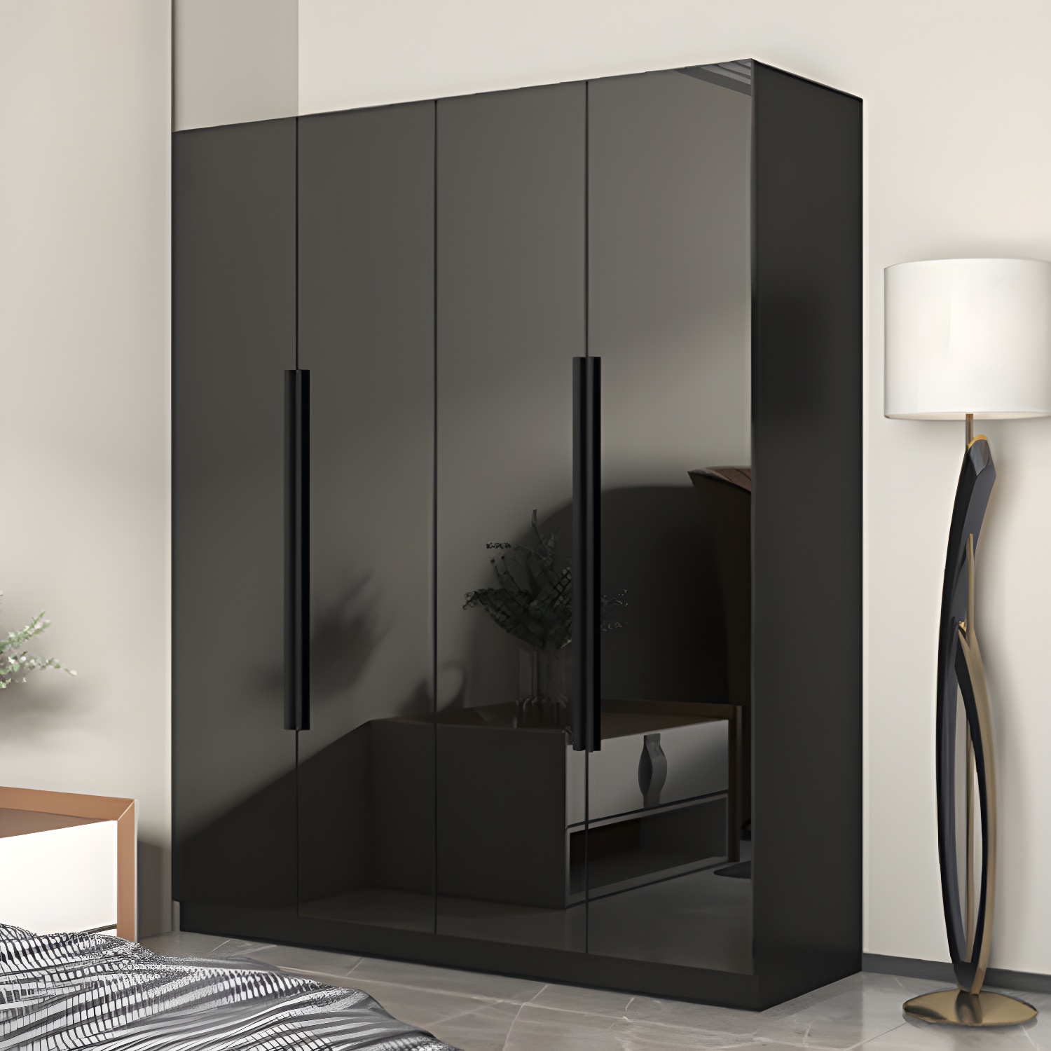 Modern Style Wardrobe Black Colour Glass Wardrobe Closet for Bedroom