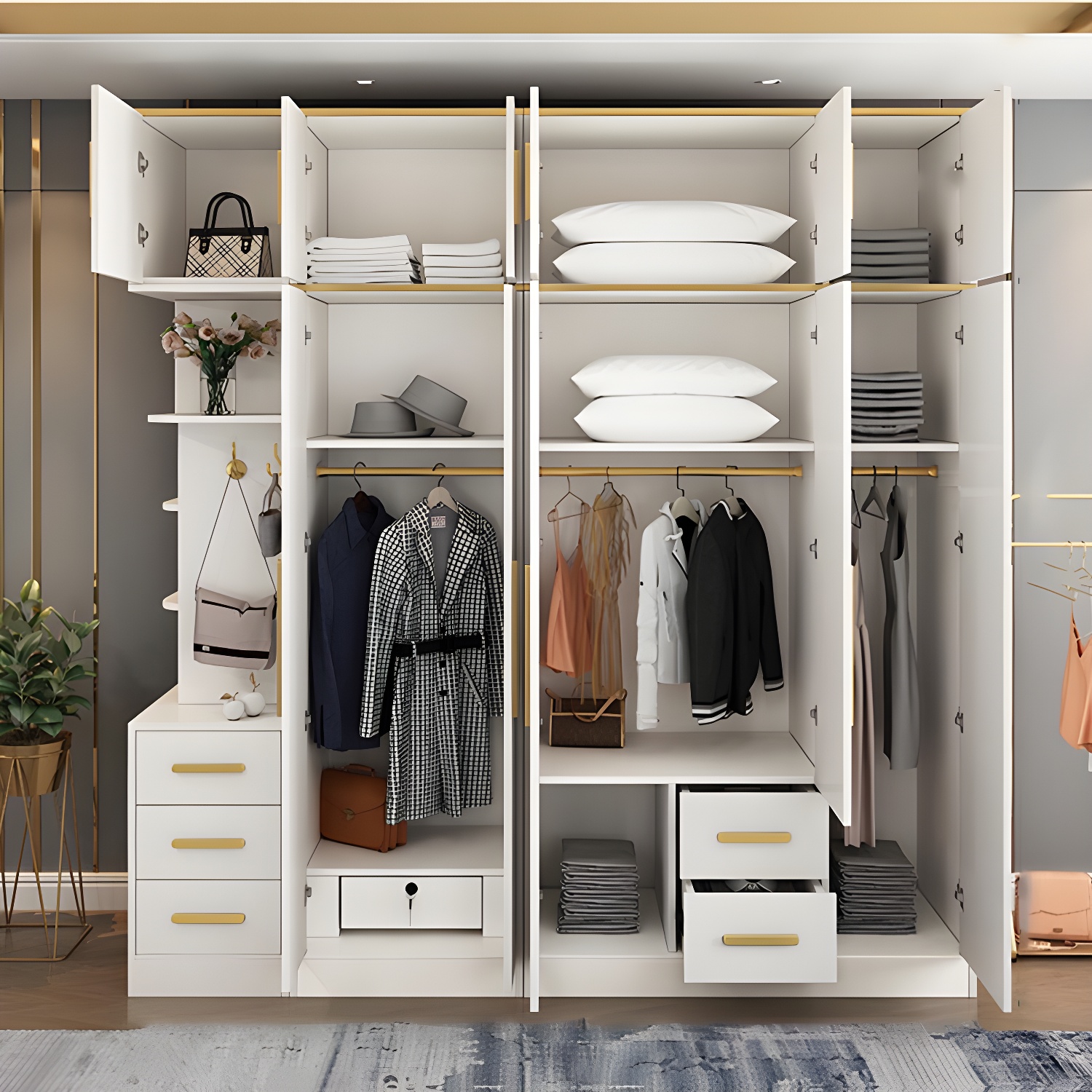 Contemporary Style Wardrobe Wooden Wardrobe Closet with Drawer - image 10