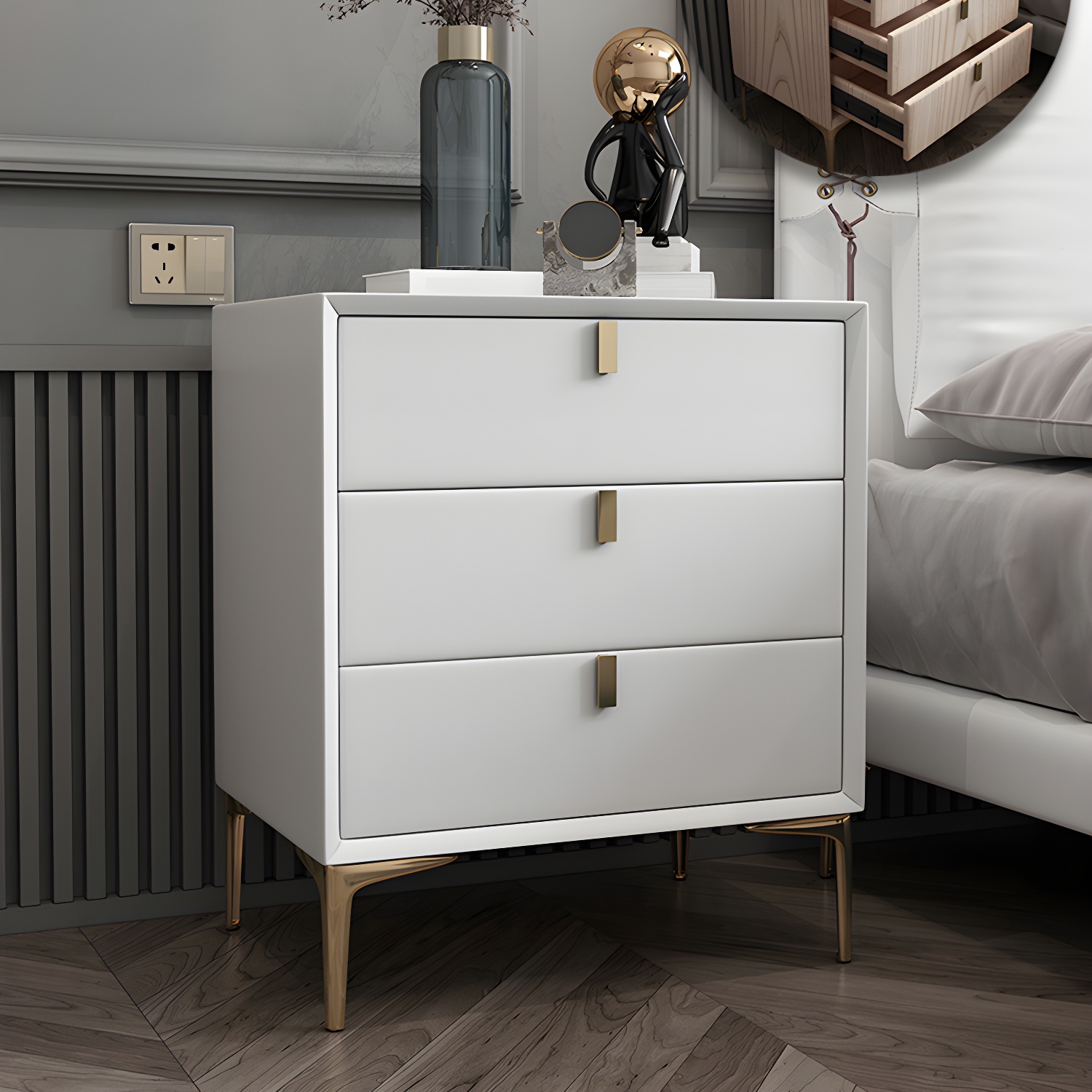 Solid Wood Drawer Storage Night Table 2 Drawer Modern Bed Nightstand - image 11