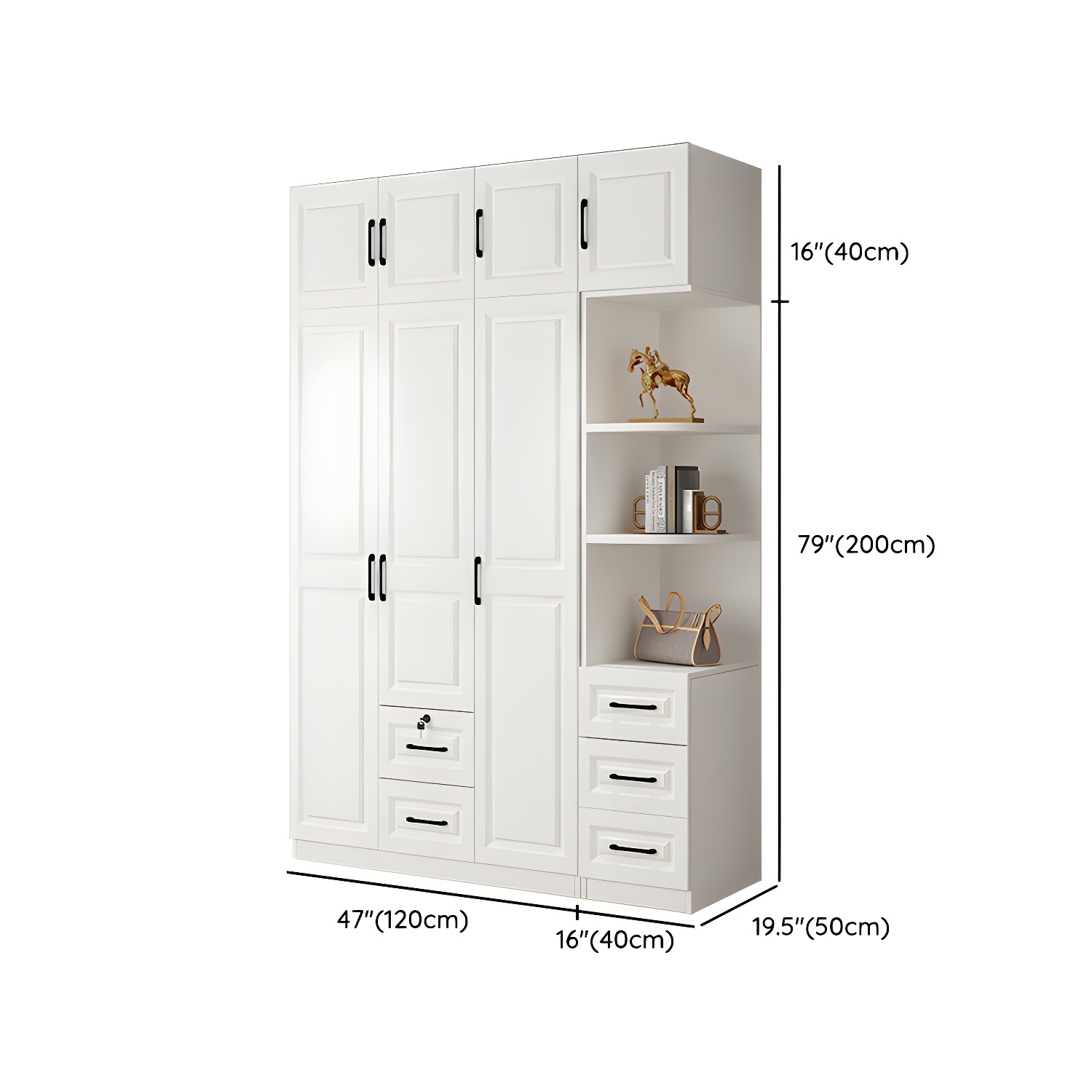 Wood White Modern Wardrobe Armoire with Drawers, Shelves, and Clothing Rod - image 32
