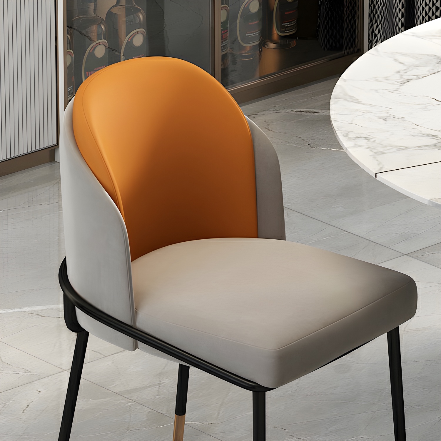 Glam Low-Back Upholstered Chair with Sleek Black Metal Legs for Kitchen & Dining - image 25
