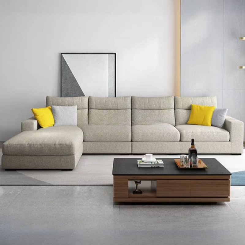 L-Shape Sofa Chaise with Pillow Back, Azure/Cream Upholstery, Square Arm, Slipcover, and 1 Chaise - image 8