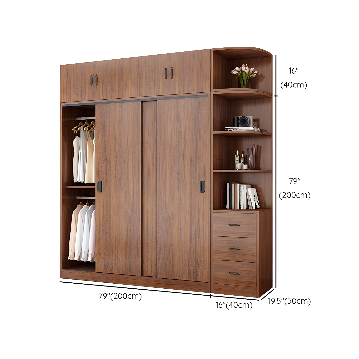 Solid Wood Frame Wardrobe Freestanding Wardrobe with Sliding Doors - image 35