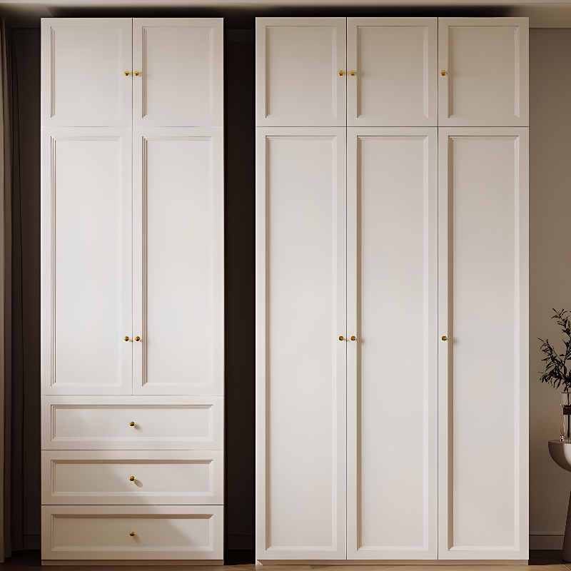 Chalk Modish Self-supporting Cabinet Armoire with Soft Close Drawer, Soft Close Door, and Hinged Hanging Rod