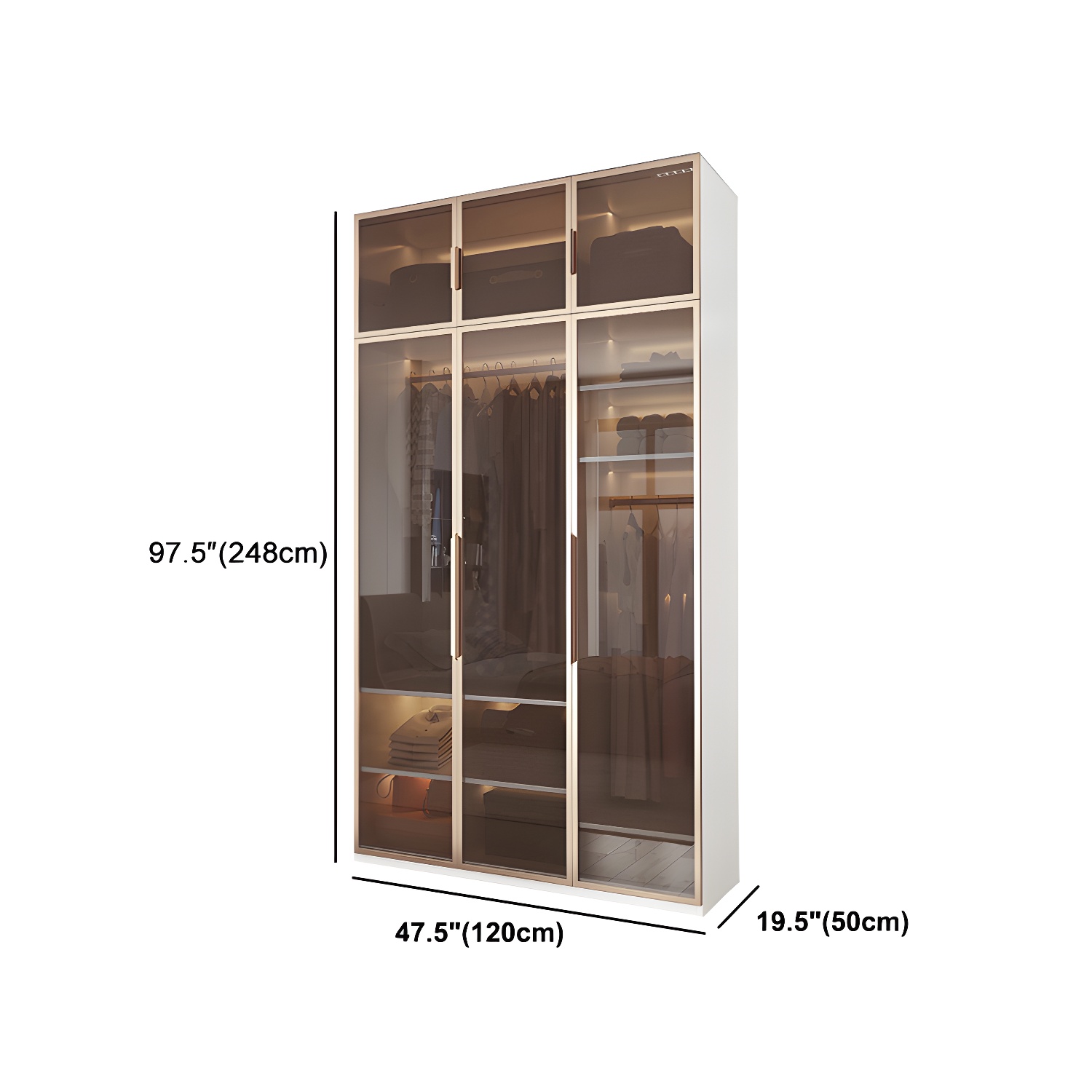 White Manufactured Wood Cabinet with Glass Door Modern Hinged Door Wardrobe for Home - image 15