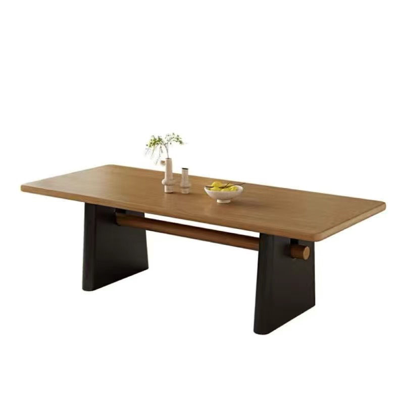 Modern Simple Style Rectangular Dining Table with Timber Top, Standard Height, Fixed Table, Seats 4/6/8, Auburn Color
