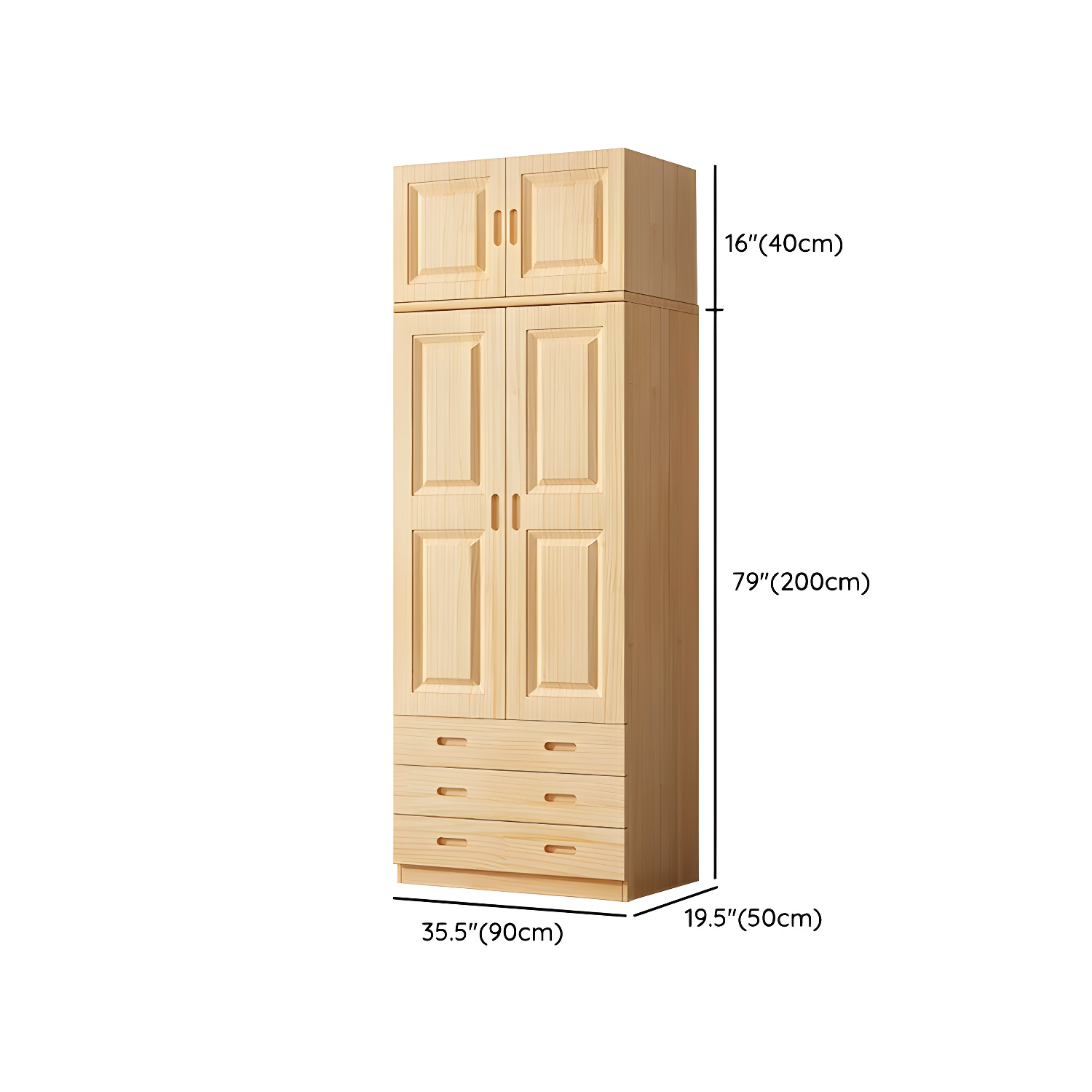 Modern Natural Pine Wardrobe Armoire with Drawers and Clothing Rod - image 23