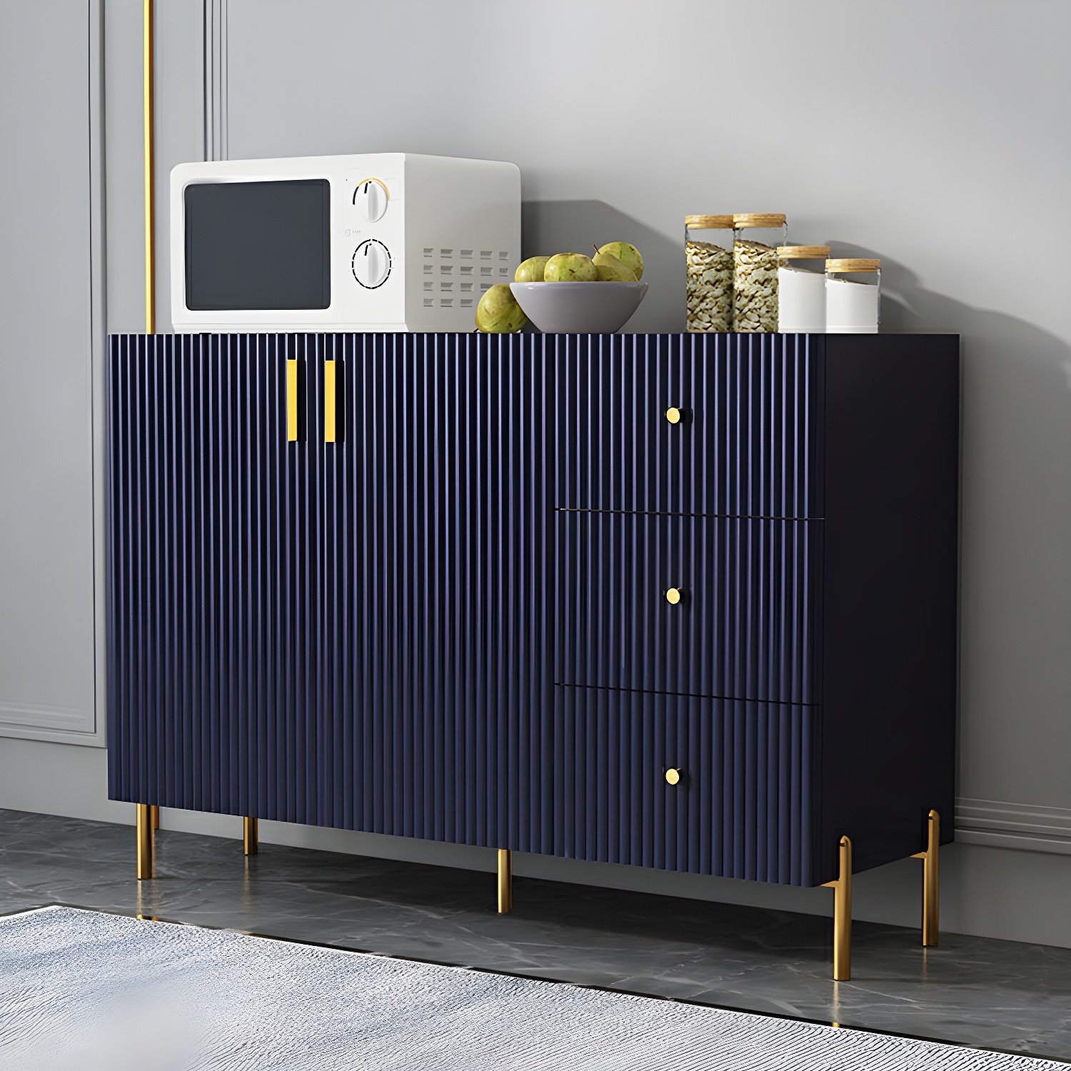 Living Room Glam Faux Wood Sideboard with Shelves and 3 Drawers - image 12