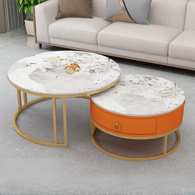 Nested Coffee Table with Rounded Top and Structured Base for Foyer Use