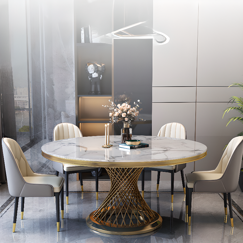 Art Deco Marble Stone Dining Table Set Available for 4, 6, or 8 People