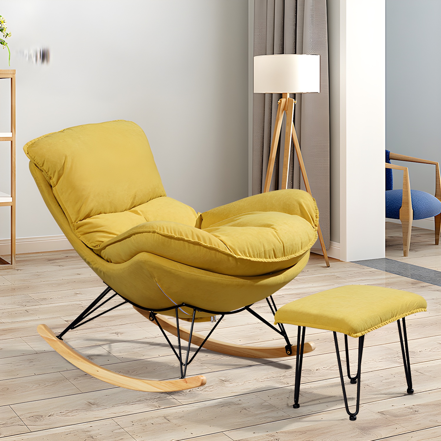 Modern Style Rocker Chair Metal Frame Spindle Cushions Rocker Chair with Ottoman - image 13