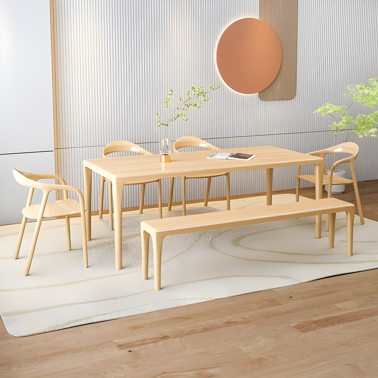 Modern Rectangle Wood Dining Table 1/5/6/7 Pieces Dining Set for Dining Room