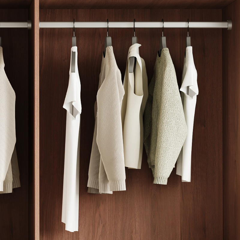 Cocoa Minimalist Natural Wood Wardrobe Closet with Soft Close Drawer, Soft Close Door, Interior Shelves, and Clothing Rod