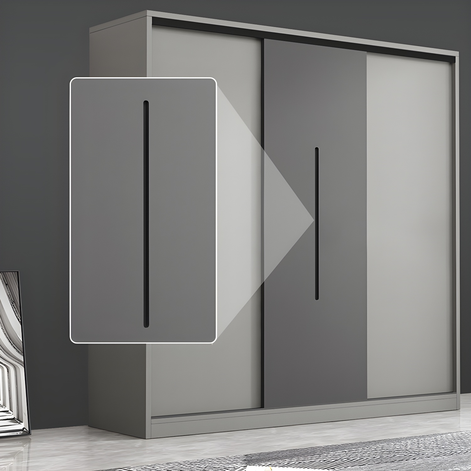 Contemporary Wood Grey Cloth Rod Included Wardrobe with Shelves - image 10