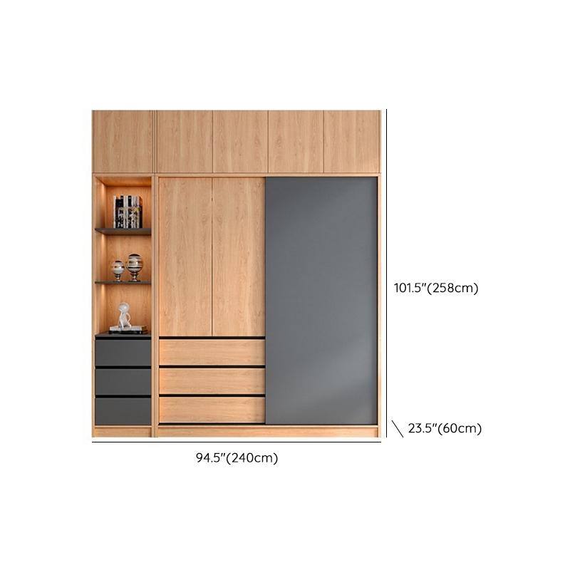3-Drawer 0-Cabinet Natural Wood Wardrobe Armoire with 3 Clothing Rods - image 29
