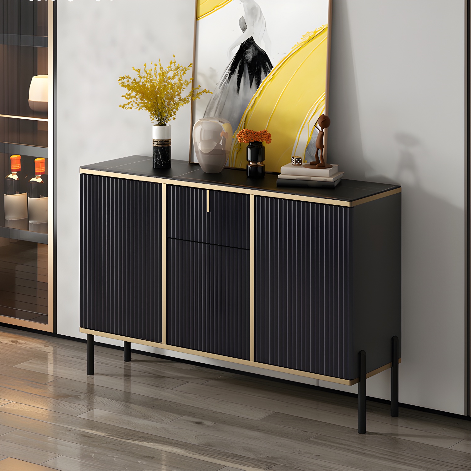 Artificial Wood Sideboard Glam Sideboard with Doors for Living Room - image 6
