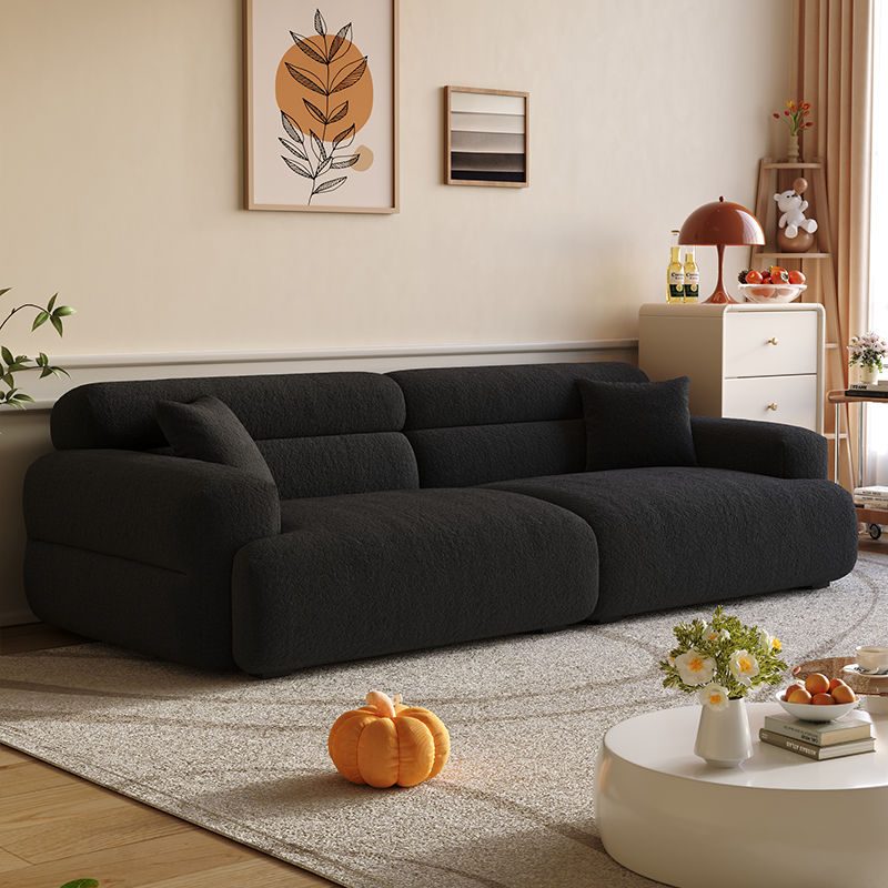 Modish Solid Color Stain Resistant Standard Sofa in Black/Light Gray/Coffee with 2 Pillows, Available in 4-seater/5 Person/3-seater