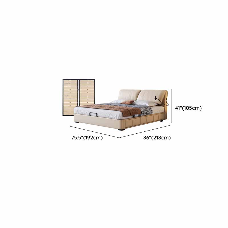 Beige Solid Color Storage Bed with 3 Storage Boxes, Sponge Upholstery, and Illumination Light - image 16