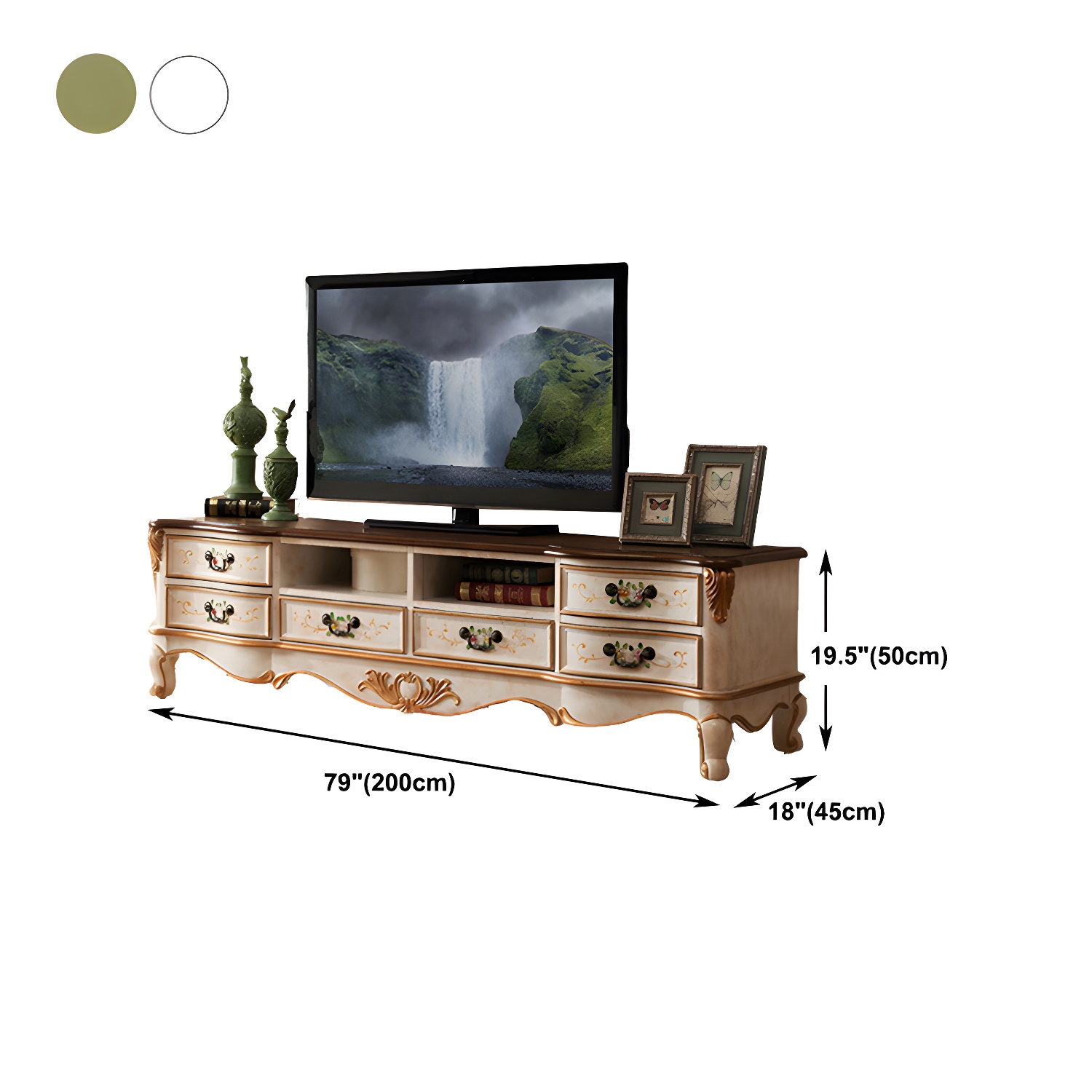 Vintage Birch Wood Media Console Matte Finish TV Media Stand with Drawers and Open Storage - image 11