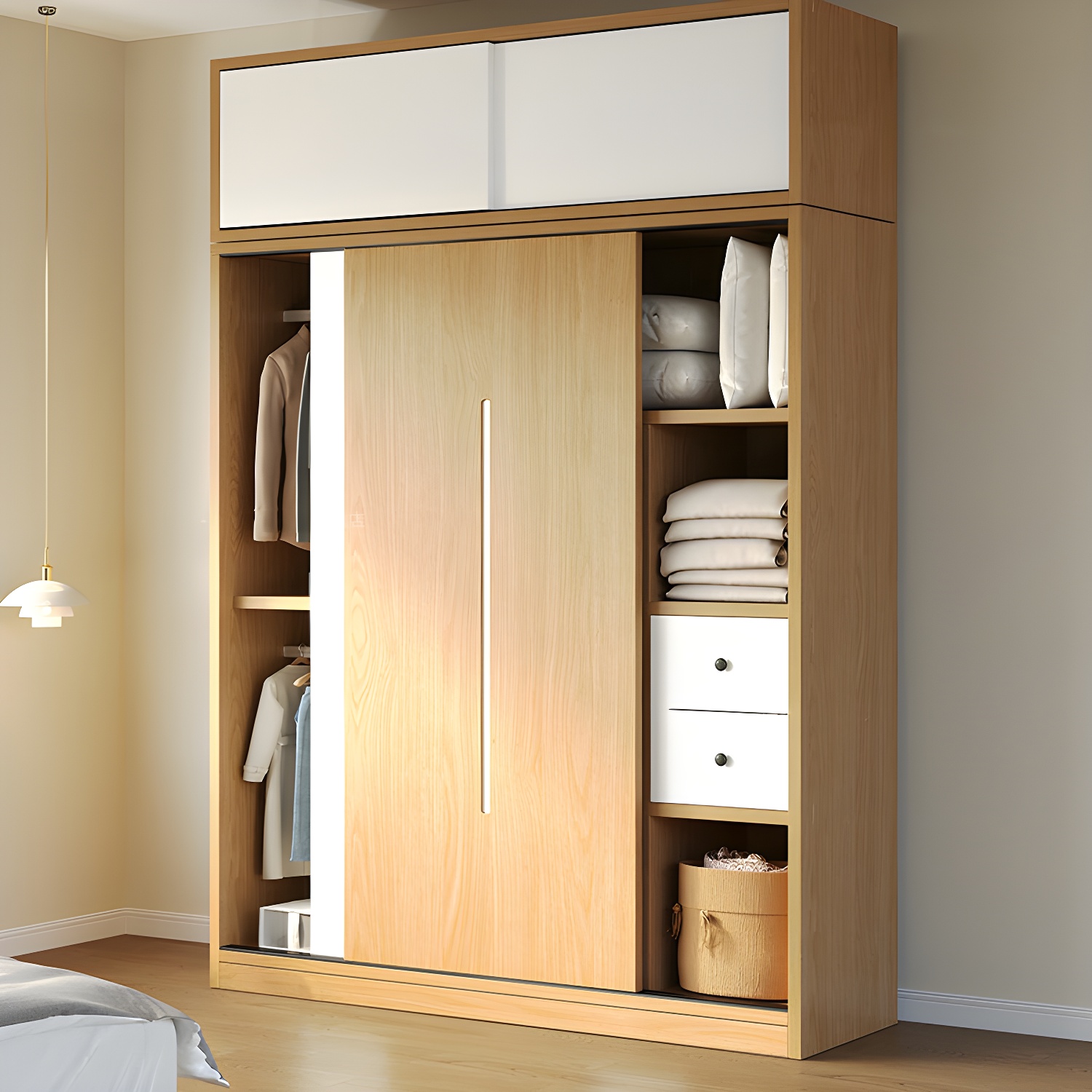 Natural Color Minimalist Cabinet Armoire with Soft Close Drawer, Soft Close Door & Interior Shelves - image 4