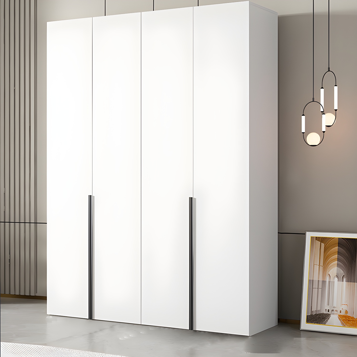 White Wood Wardrobe Armoire with Hinged Doors and Shelves Included - image 3