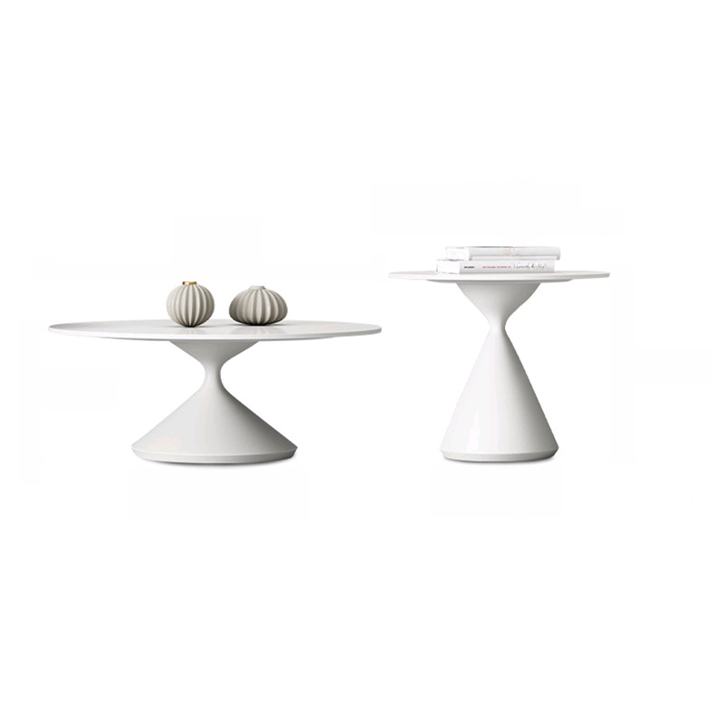 Single/Nesting Postmodern Circular-shaped Chalk/Ink Sintered Stone Pedestal Base Side Table - image 8