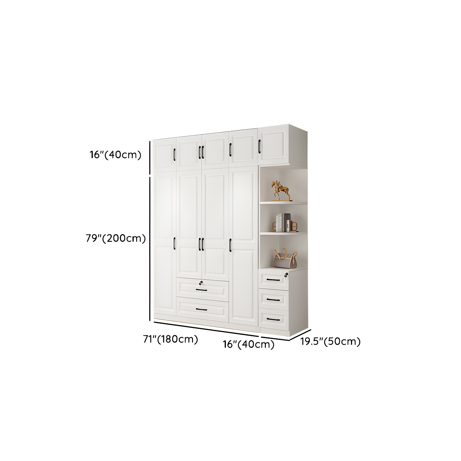 White Wood Wardrobe Armoire with Drawers, Shelves, and Clothing Rod - image 35