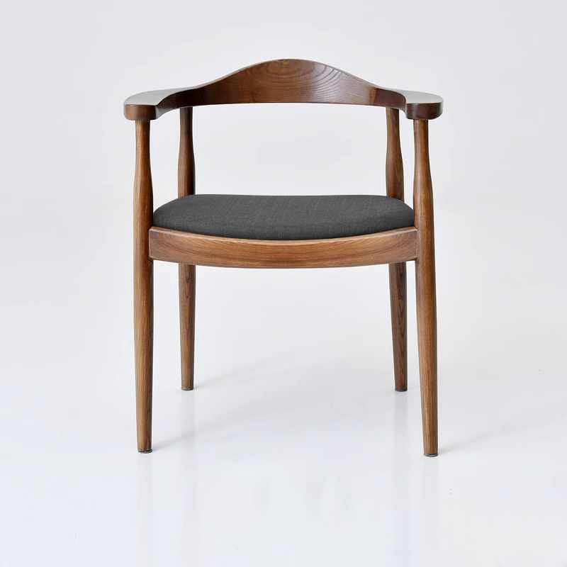Scandinavian Timber Outlined Leatherette/Linen Firm Arm Chair with Exposed Back and Armrest