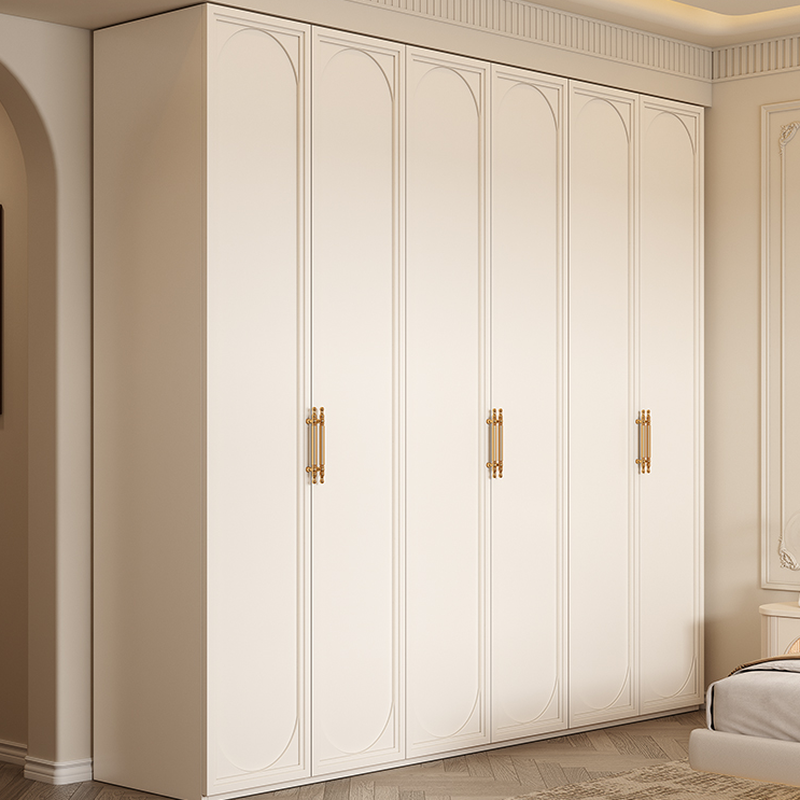 White Minimalist Laminate Wardrobe Closet with Compartments, Soft Close Door, Interior Shelves, and Clothing Rod