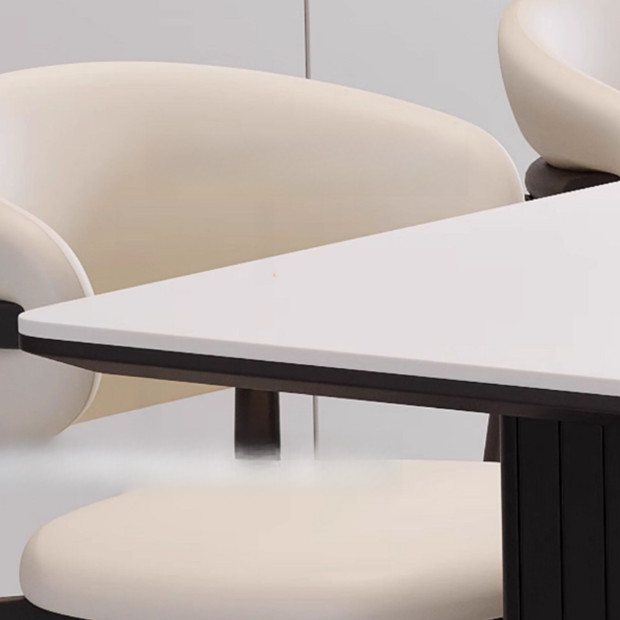 Dining Table Set with Rectangular Slate Stone Top and Two-sided Pedestal, Padded Chair with Back, 5-piece in White - image 6