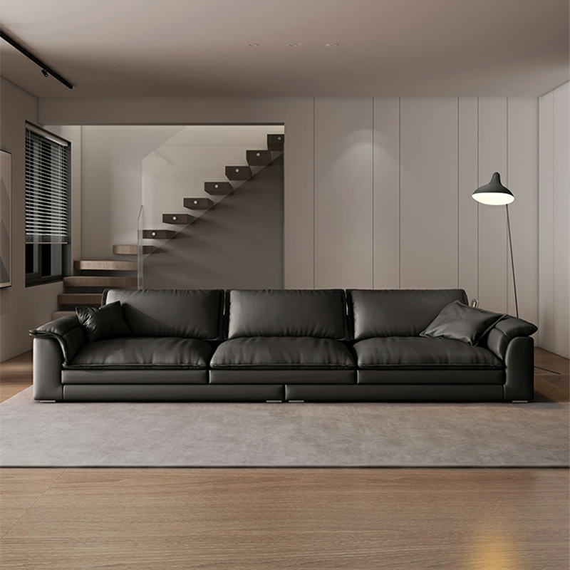 Black Cushion Back 30'' Interface Genuine Leather Sofa Pillow Top Arm - image 4