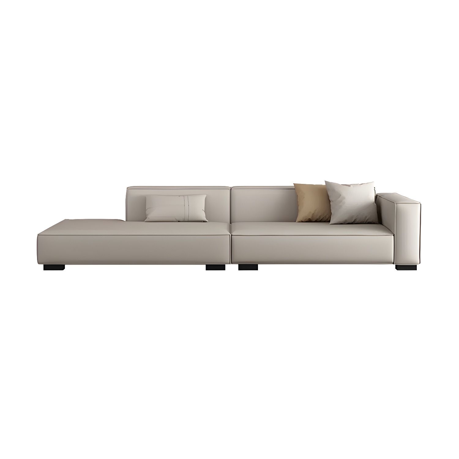 Modern Gray Faux Leather Sofa Chaise with Square Arms and Pine Wood Legs - image 13