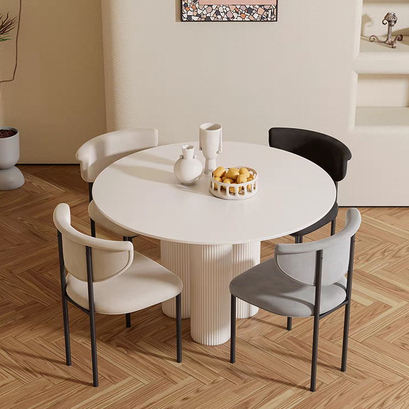 Ribbed Leg Circular-shaped Sintered Stone Dining Table with a Fixed Table Top for 2/for 4 in a Modern Simple Style - image 4