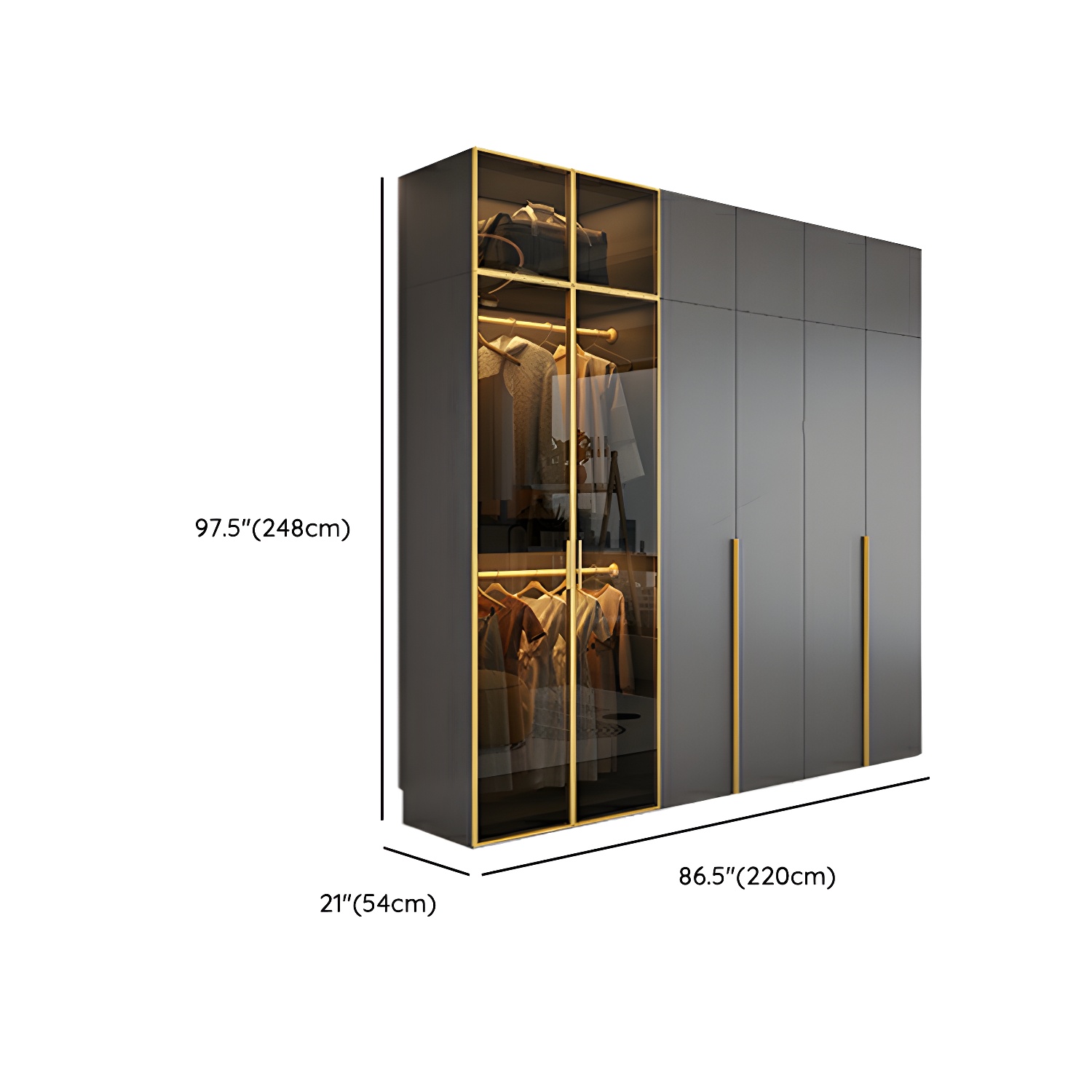 Modern Grey Wood Wardrobe Armoire with Drawers & Adjustable Shelves - image 25