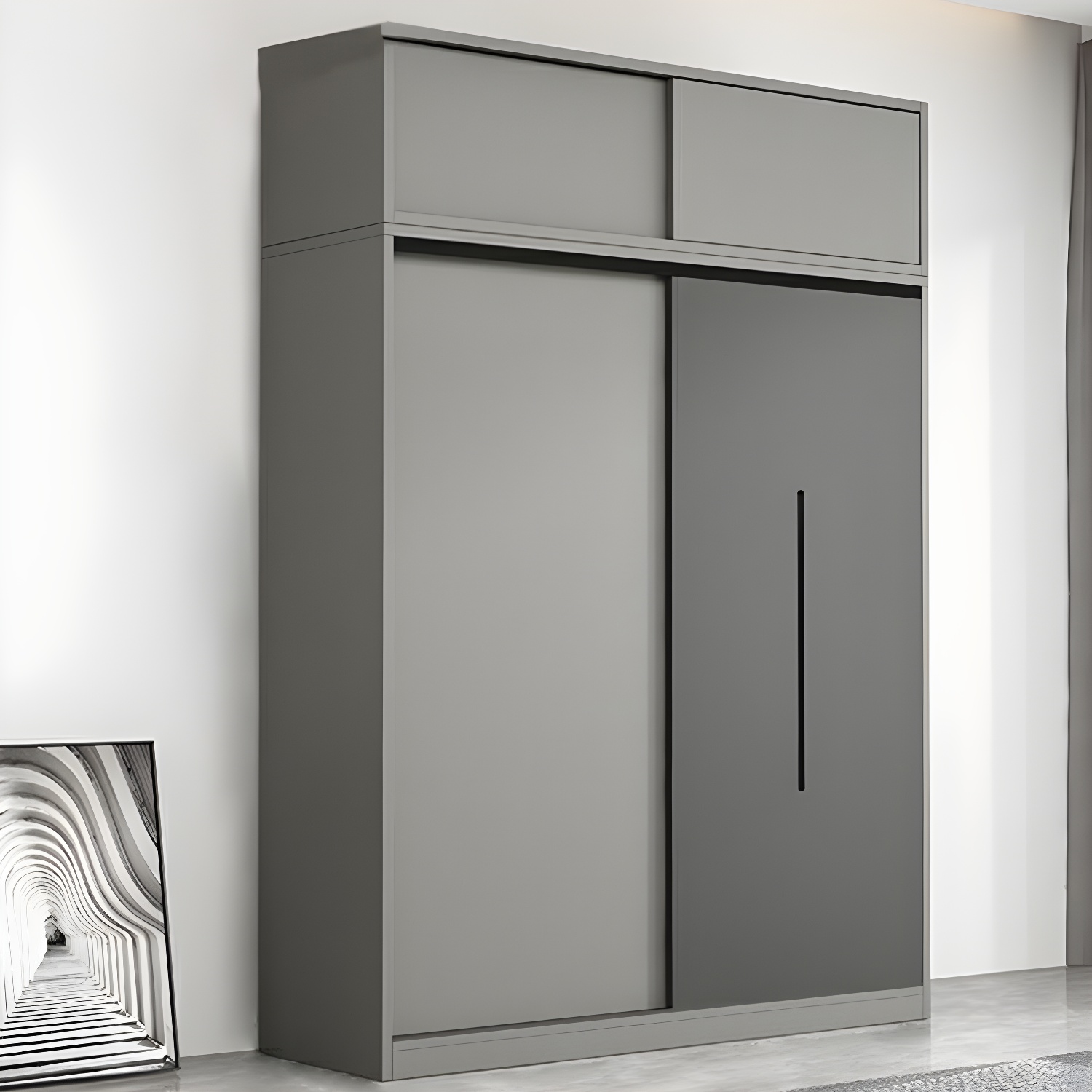 Contemporary Wood Grey Cloth Rod Included Wardrobe with Shelves - image 4