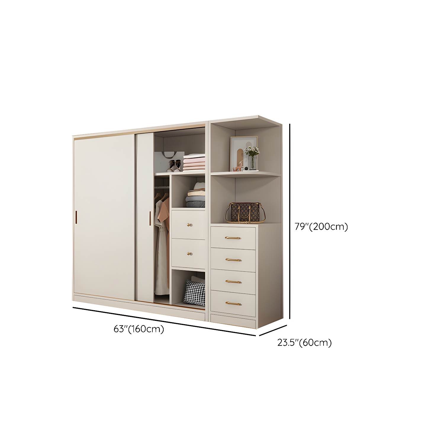 Modern White Wood Wardrobe Armoire with Sliding Doors and Soft Close Drawers - image 15