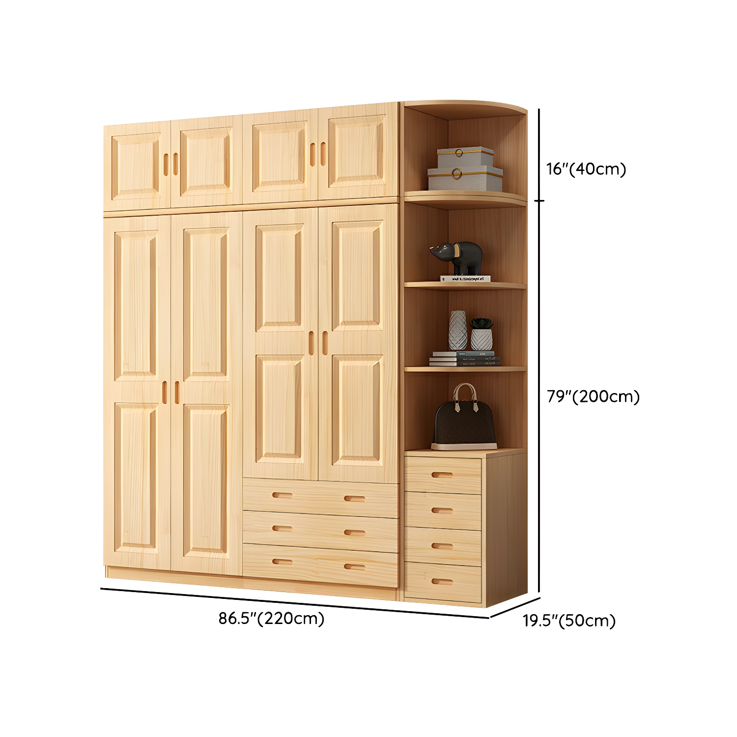 Modern Natural Pine Wardrobe Armoire with Drawers and Clothing Rod - image 41