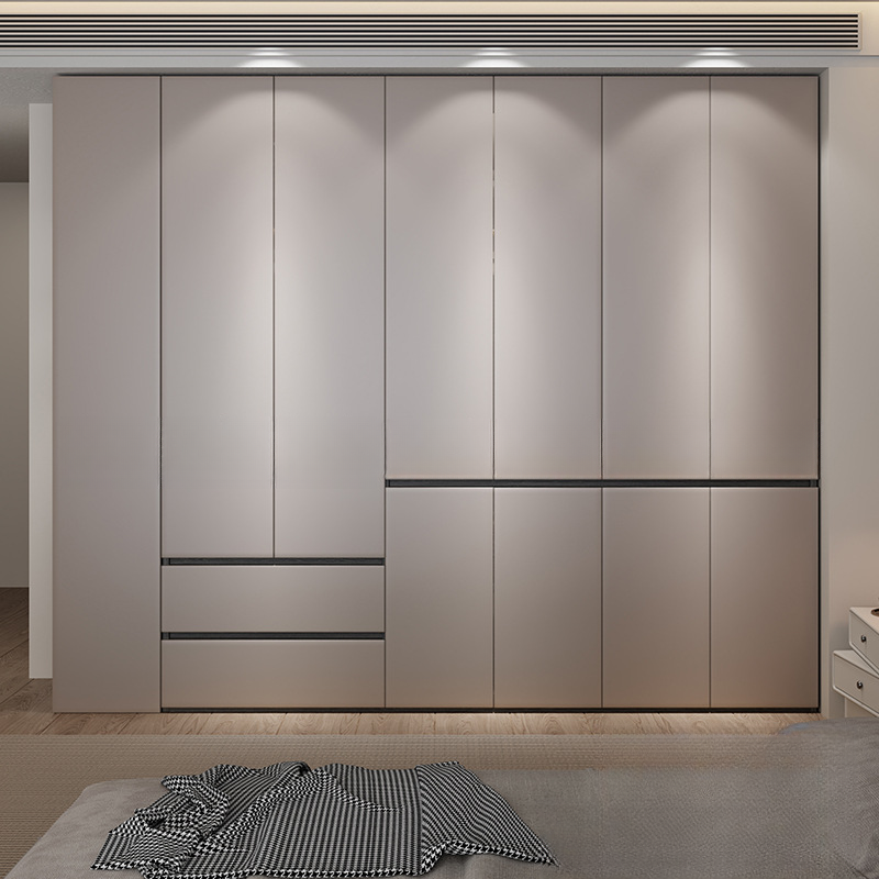 Sand Minimalist Laminate Cabinet Armoire with Soft Close Drawer, Soft Close Door, Interior Shelves, and Clothing Rod