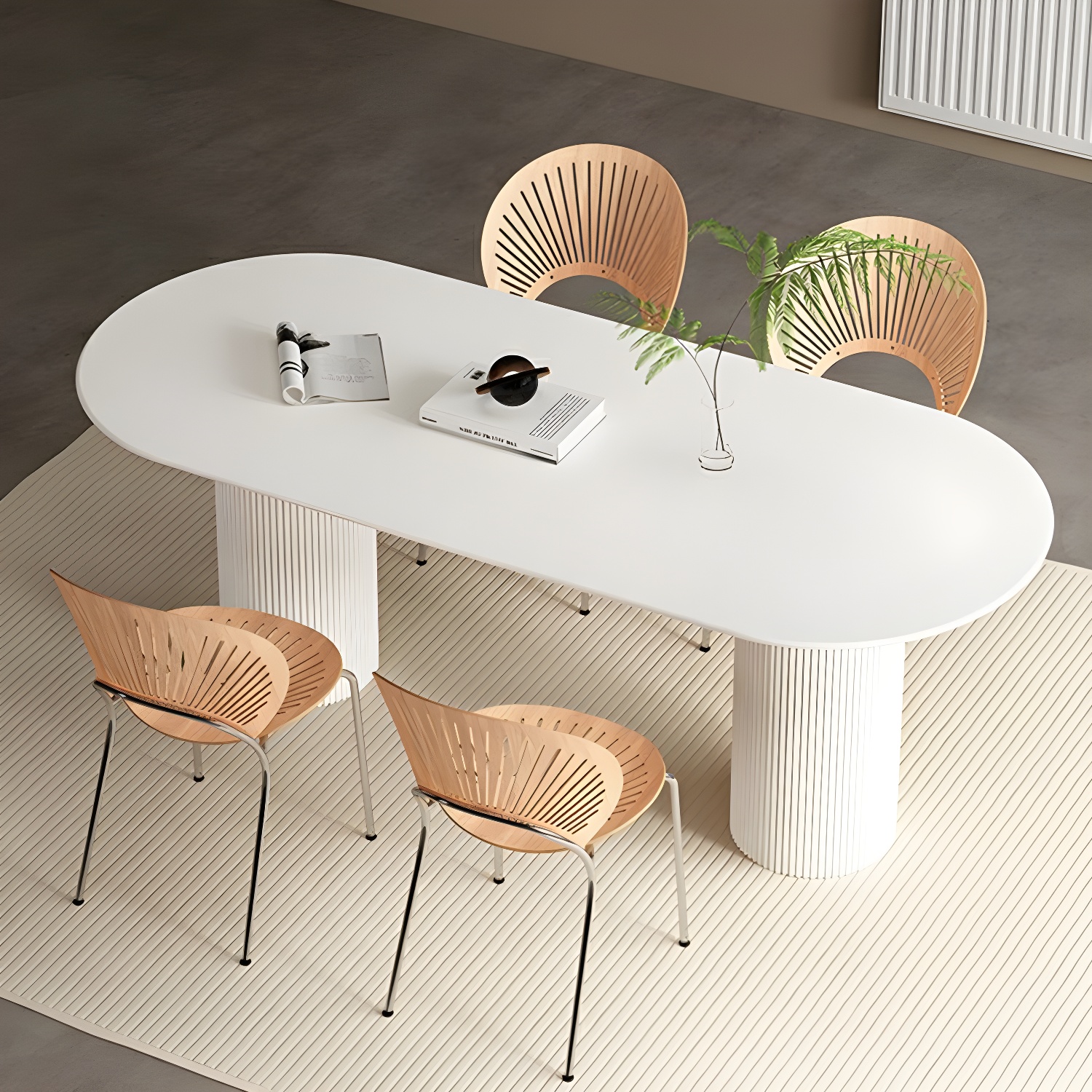 Stylish White Stone Kitchen & Dining Table with Adjoining Pedestal Base - image 5