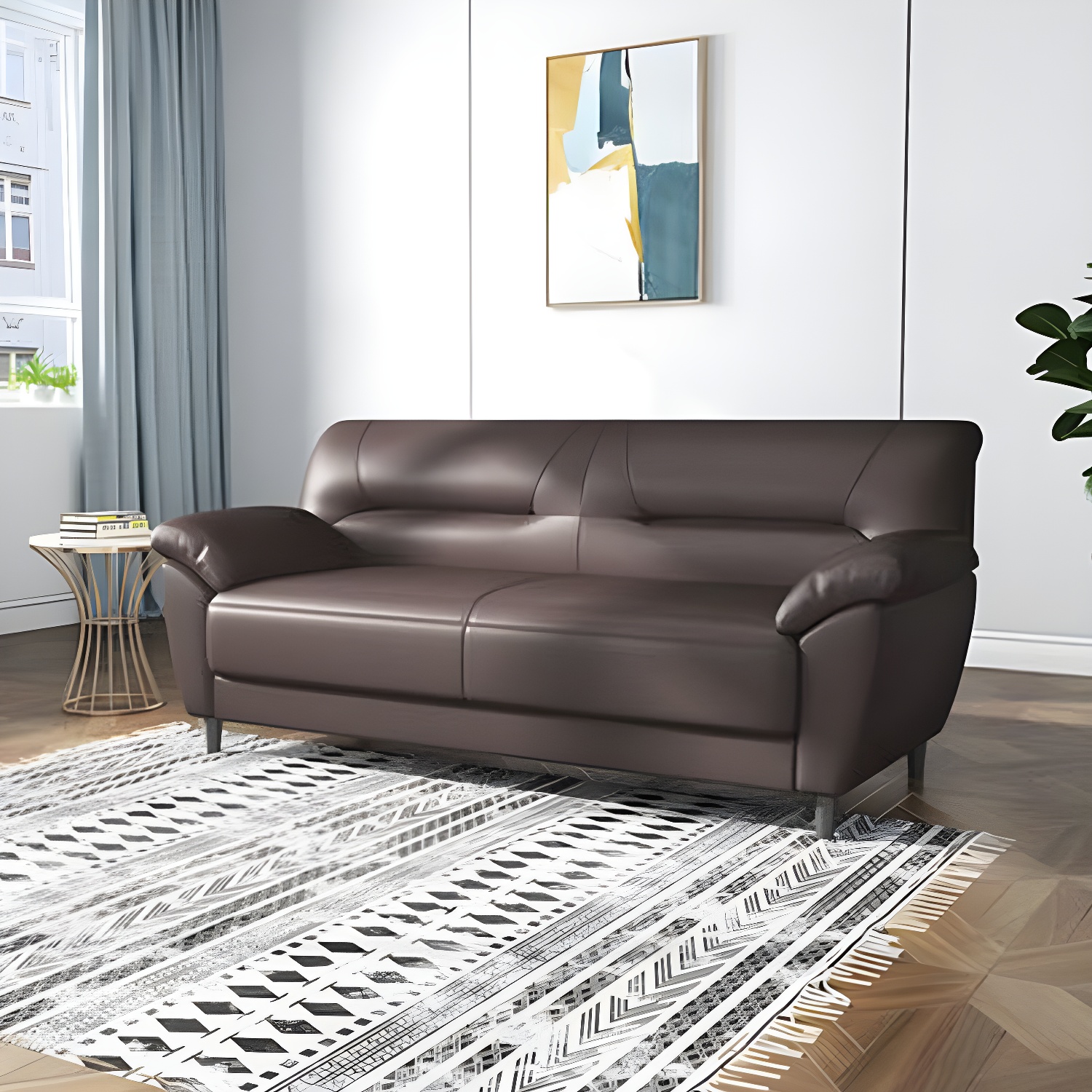 Leather Modern 2/3-seat Pillow Top Arm Sofa 70.87"/55.12" W Sewn Pillow Back Sofa - image 3