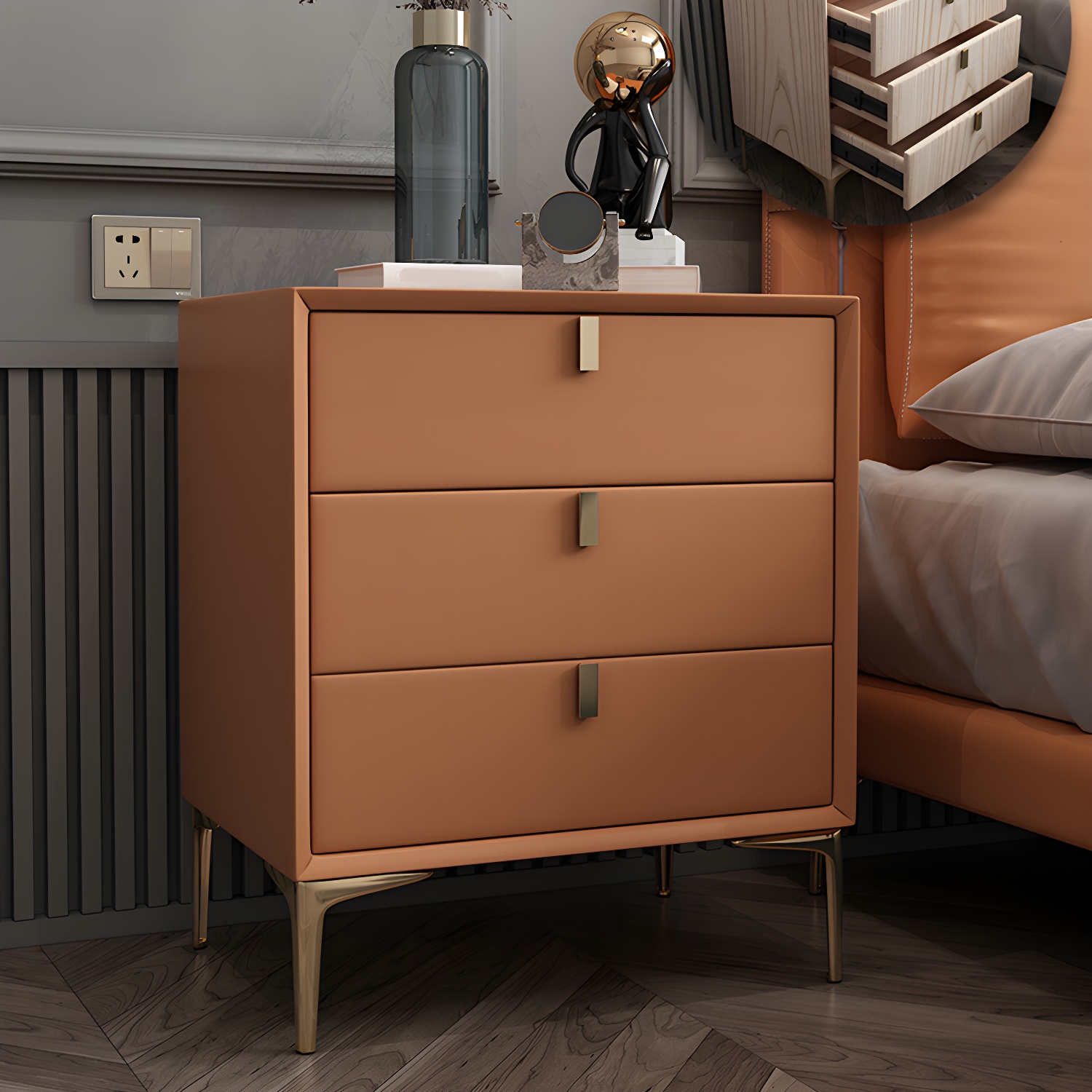 Solid Wood Drawer Storage Night Table 2 Drawer Modern Bed Nightstand - image 10