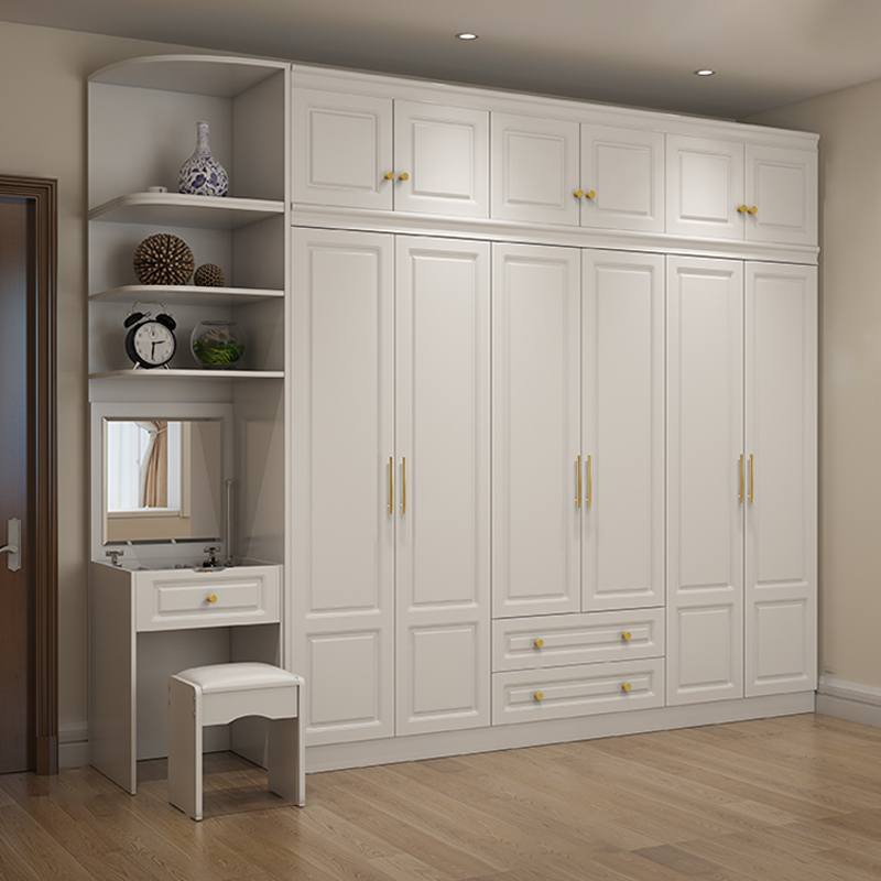 Art Deco Chalk Manufactured Wood Free Standing Interior Shelves Wardrobe with Soft Close Drawer and Hanging Rod - image 4