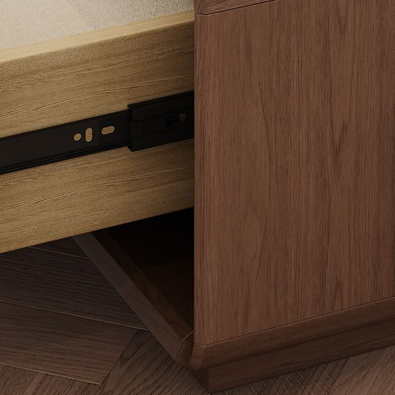 Mid-Century Modern Natural Wood TV Stand with Shelf, 2-Drawer, Hutch, and Cable Management - image 8