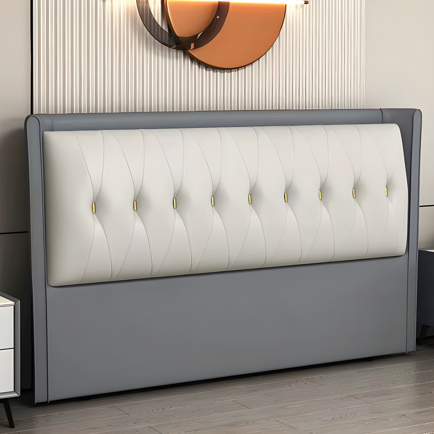 Contemporary Headboard Bed with Tufted Leather Upholstery in Rectangular - image 2