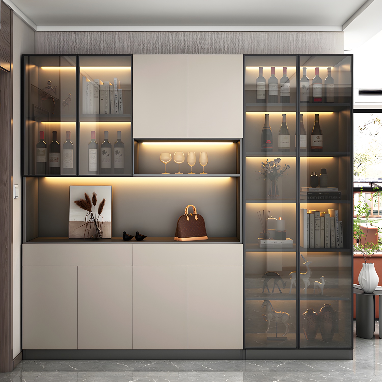 Accent Cabinet Rectangle Contemporary Glass Wood with Shelves - image 5