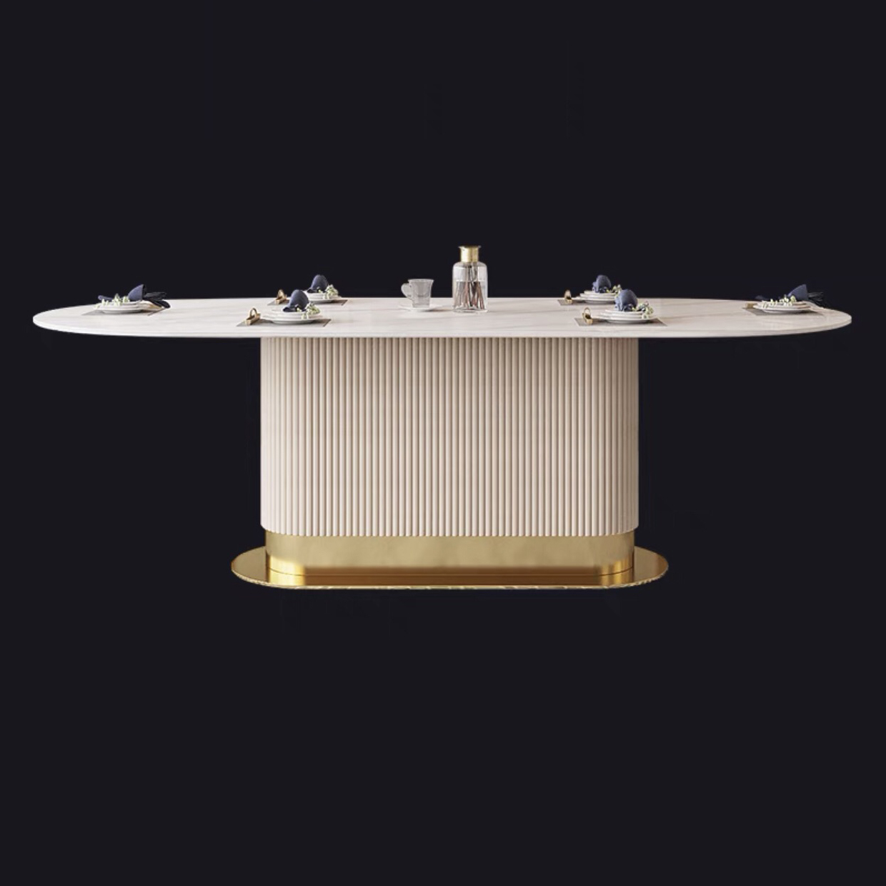 Oval Shape Fixed Kitchen Table Sintered Stone Pedestal Dining Table - image 5