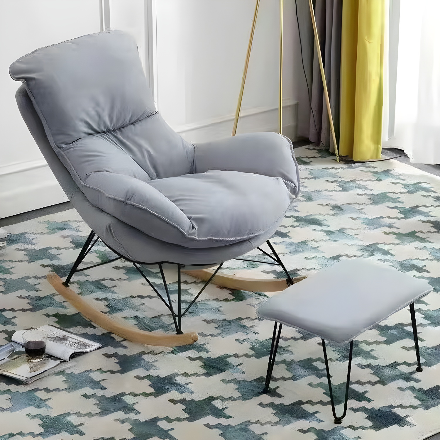 Contemporary Indoor Rocking Chair with Sled Legs and Spindle Back - image 7