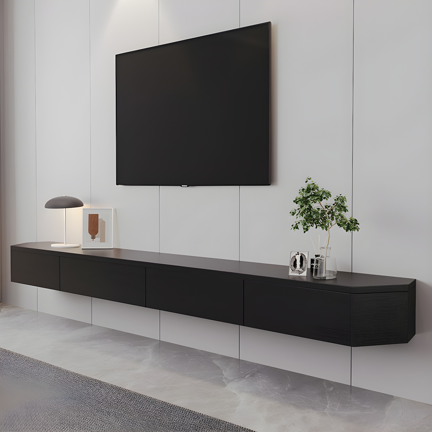 Contemporary Wall-Mounted TV Media Console with Cable Management - image 6